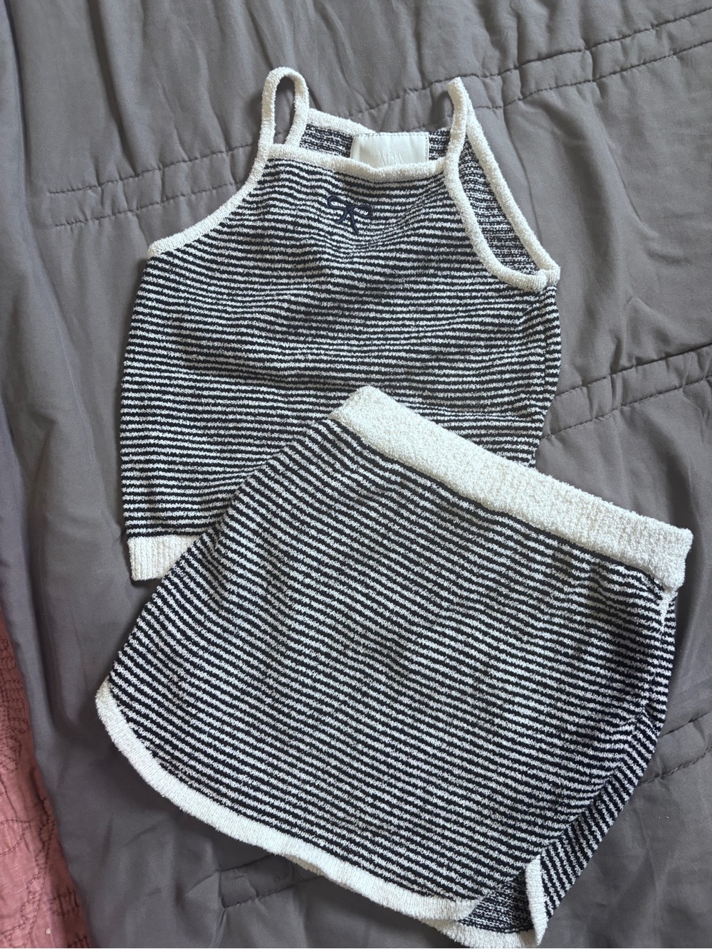 Zara Kids Striped Knit Tank and Skirt Set in Black and White